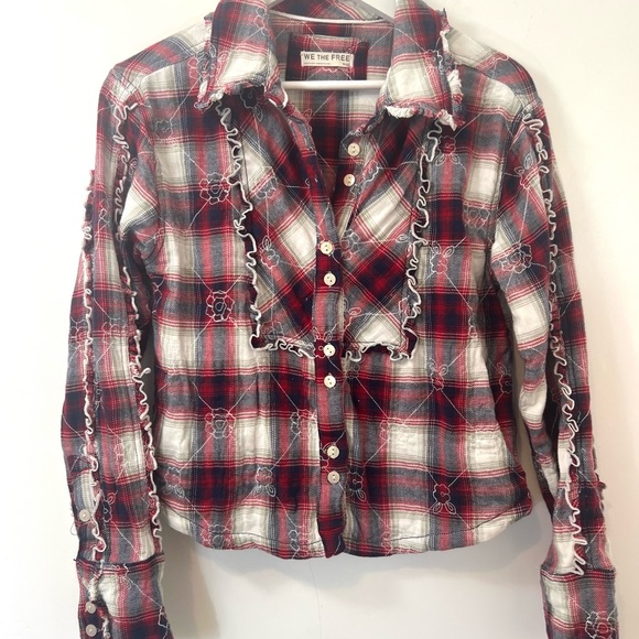 We The Free Georgia flannel plaid embroidered button down shirt. Sz M - Picture 3 of 9